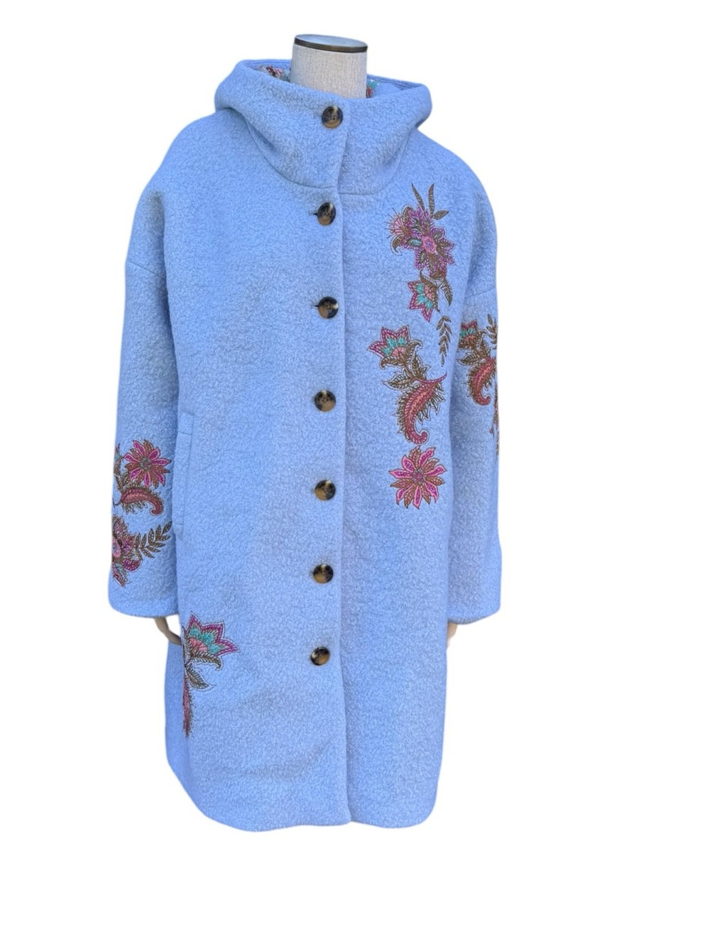 Sundance Light Blue Embroidered Hooded Teddy Jacket